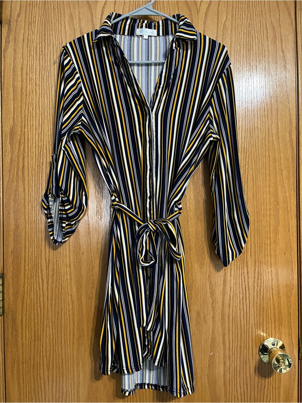 Striped Button-Front Shirt Dress with Tie Belt